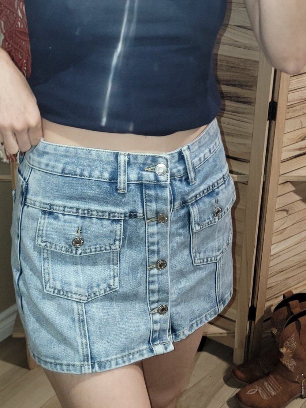 Denim Y2K Button Up Skort -Skirt